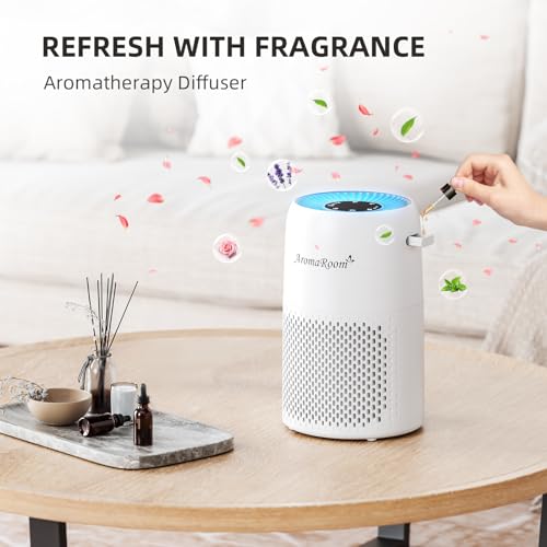 AromaRoom Air Purifiers for Bedroom, H13 HEPA Air Purifier for Home with Fragrance Sponge, Portable Air Cleaner for Smoke, Allergies, Pet Hair Dander, Odor, Dust, RGB Night Light, AP100-A (White)