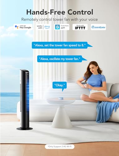 GoveeLife 36 inch Smart Tower Fan for Bedroom, Floor Fan for Home with Auto-Reflect 8 Speeds by Temperature, Oscillating Room Fan for Cooling Bedroom, 4 Modes and 24H Timer Works with APP and Alexa