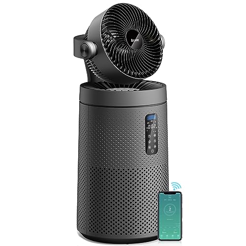 AROEVE Air Purifiers Fan for Home Large Room With 2-In-1 Air Circulator Fan System And Smart WIFI Cover 1980 Sq.Ft Oscillating Air Purifier With Washable Filter For Indoor Whole Home, MK08W-Space Gray