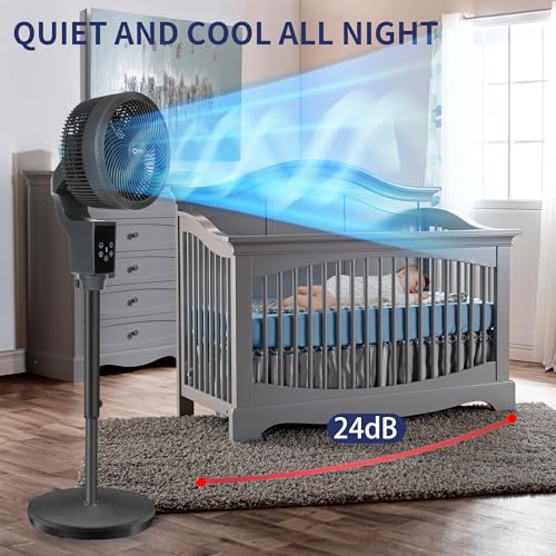 QTREE intelligence Oscillating Pedestal Fan, 43.3inch Adjustable Height Standing Fan, 360° Air Circulator Fan,3 Modes, Smart Remote Control for Home, Office, Playroom,Living Room(Grey)
