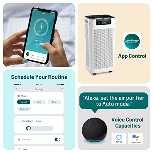 Jafända 3800 sq ft Smart Air Purifier, APP & Alexa, HEPA 13 & Activated Carbon Filters, Air Cleaner Remove Dust Pollen Smoke Allergies Mold Odors Pet Dander VOCs for Home & Office