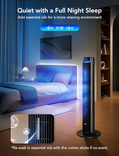 GoveeLife 42'' Tower Fan for Bedroom, Smart Floor Fans with 150° Adjustable Oscillating, APP & Voice Control, 5 Modes 12 Speeds up to 26ft/s, 24H Timer, 27dB Quiet Fan for Cooling Home Office Silver