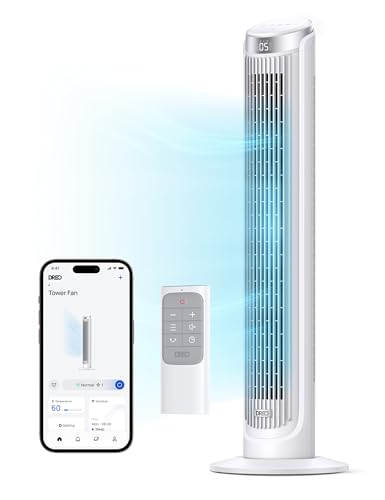 Dreo Smart Tower Fan for Bedroom, Standing Fans for Indoors, 90° Oscillating, 26ft/s Velocity Quiet Floor Fan with Remote, 8H Timer, Voice Control Fans for Indoors, Compatible with Alexa