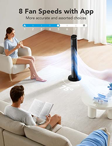 GoveeLife 36 inch Smart Tower Fan for Bedroom, Floor Fan for Home with Auto-Reflect 8 Speeds by Temperature, Oscillating Room Fan for Cooling Bedroom, 4 Modes and 24H Timer Works with APP and Alexa