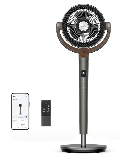 Dreo Fan for Bedroom, 120° Oscillating Standing Fan, DC Motor, Quiet Pedestal Fans, 8 Speeds, 6 modes, 23dB Low Noise, Air Circulator for Whole Room, 35-40'' Adjustable Height, Smart Control