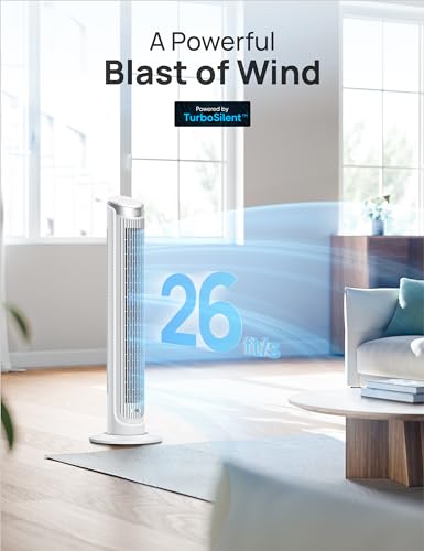 Dreo Smart Tower Fan for Bedroom, Standing Fans for Indoors, 90° Oscillating, 26ft/s Velocity Quiet Floor Fan with Remote, 8H Timer, Voice Control Fans for Indoors, Compatible with Alexa
