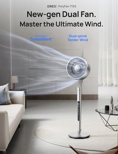 Dreo Pedestal Fan with Smart Control, 40-44" Adjustable Height, DC Quiet Fans for Bedroom, 120°+85° Omni-Directional Oscillating Fan, 100ft Airflow, 10 Speeds, 6 Modes, 12H Timer, 23db, Wi-Fi/Voice