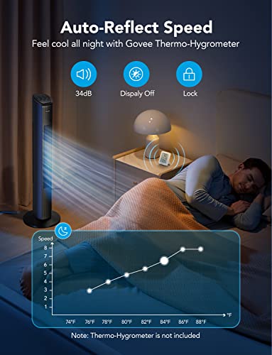 GoveeLife 36 inch Smart Tower Fan for Bedroom, Floor Fan for Home with Auto-Reflect 8 Speeds by Temperature, Oscillating Room Fan for Cooling Bedroom, 4 Modes and 24H Timer Works with APP and Alexa
