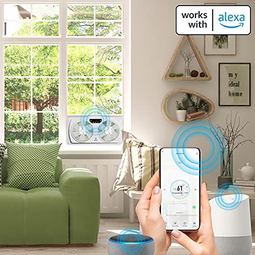 Aspen Smart Window Dual Fan | WiFi App Controlled 3 Speed + Multi-Function Detachable Blades Easy Clean Reversible Air Flow Twin Window Fan | Compatible with Alexa, Google Assistant