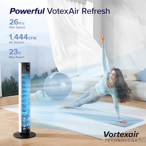 LEVOIT Smart 42'' Tower Fan for Bedroom, Oscillating Fan with Quiet 26ft/s Velocity 25dB, Brushless DC Motor, 12 Speeds, 4 Modes, 24H Timer with APP, Works with Alexa, Standing Bladeless Fan for Home