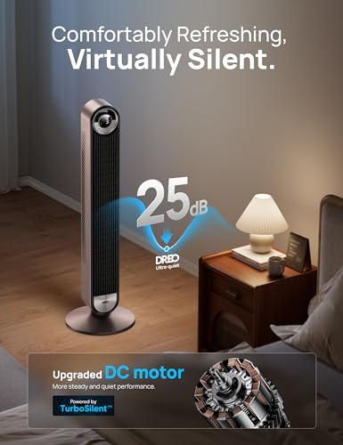 Dreo Smart Tower Fans for Home, 90° Oscillating Fan Bedroom Indoors, Voice Control Floor with 12H Timer, 42 Inch Quiet Bladeless Standing LED Display, 9 Speeds, Work Alexa/Google