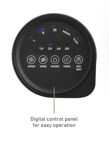 HOLMES 36" Smart WI-FI Connected Tower Fan, Alexa Fan, Voice Control, Oscillation, Digital Control Panel, Remote Control, 3 Speed Settings, 3 Modes, 15-Hour Auto-Shut Off Timer, Black Finish