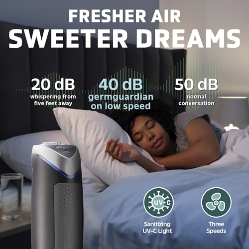 GermGuardian Air Purifier with HEPA 13 Filter, Removes 99.97% of Pollutants, Covers Large Room up to 743 Sq. Foot Room in 1 Hr, UV-C Light Helps Reduce Germs, Zero Ozone Verified, 22”, Gray, AC4825E