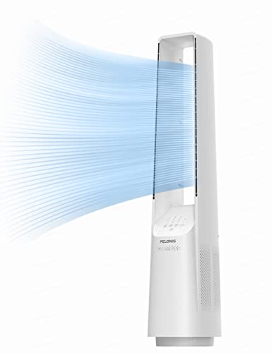 Pelonis Bladeless Tower Fan with 26-33ft Powerful Airflow, Alexa and Google Compatible, 6-Speed Settings, Quiet DC Motor, 120° Oscillation, 7-Hour Timer - Ideal for for Bedroom Home Office Use,White
