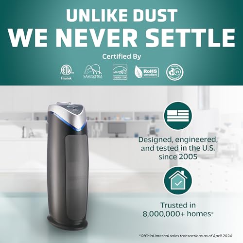 GermGuardian Air Purifier with HEPA 13 Filter, Removes 99.97% of Pollutants, Covers Large Room up to 743 Sq. Foot Room in 1 Hr, UV-C Light Helps Reduce Germs, Zero Ozone Verified, 22”, Gray, AC4825E