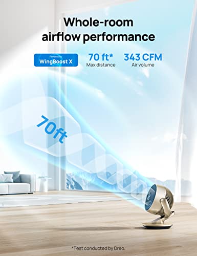 Dreo Smart Desk Fan for Bedroom, 13" H Whole Room Air Circulator Fan, 120° Vertical Manual +90° Oscillating Fan with Voice/Google/Alexa, 70 ft, 4 Speeds, 5 Modes, 12H Timer Table Fan for Office, Home