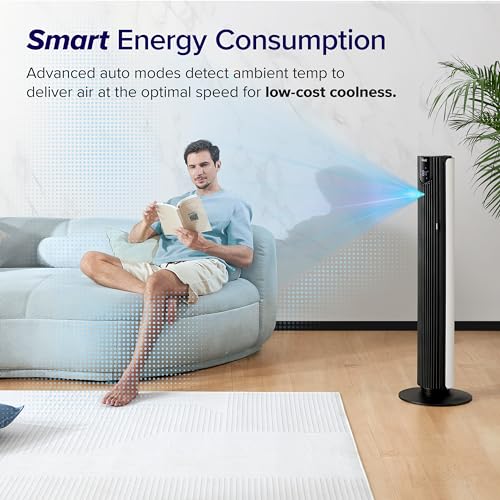 LEVOIT Smart 42'' Tower Fan for Bedroom, Oscillating Fan with Quiet 26ft/s Velocity 25dB, Brushless DC Motor, 12 Speeds, 4 Modes, 24H Timer with APP, Works with Alexa, Standing Bladeless Fan for Home