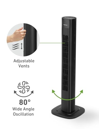 HOLMES 36" Smart WI-FI Connected Tower Fan, Alexa Fan, Voice Control, Oscillation, Digital Control Panel, Remote Control, 3 Speed Settings, 3 Modes, 15-Hour Auto-Shut Off Timer, Black Finish