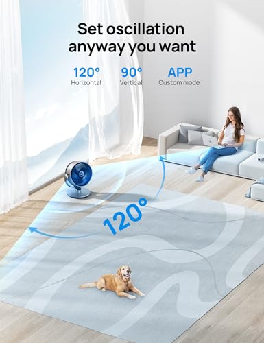 Dreo Smart Fans for Bedroom, 16 Inch, 25dB Quiet DC Room Fan with Remote, 120°+90° Oscillating Fan, 6 Modes, 9 Speeds, 12H Timer,Works Alexa/Google/WiFi/Voice Control, Black and Silver