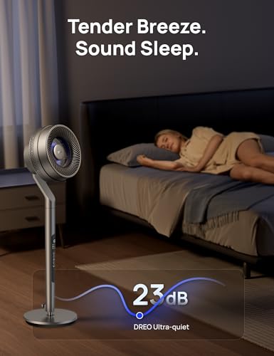 Dreo Pedestal Fan with Smart Control, 40-44" Adjustable Height, DC Quiet Fans for Bedroom, 120°+85° Omni-Directional Oscillating Fan, 100ft Airflow, 10 Speeds, 6 Modes, 12H Timer, 23db, Wi-Fi/Voice