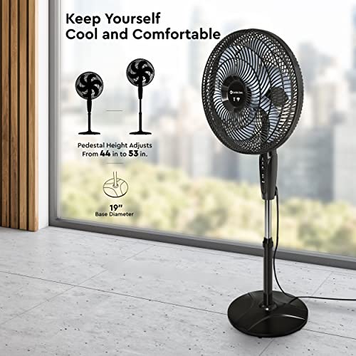 Comfort Zone Smart WiFi Oscillating Stand Fan, 18 inch, 3 Speed, Wall-Mountable, Voice Control, Full-Function Timer, Adjustable Stand up to 53 inches, Tri-Curve Technology to Reduce Noise, CZST180SBK