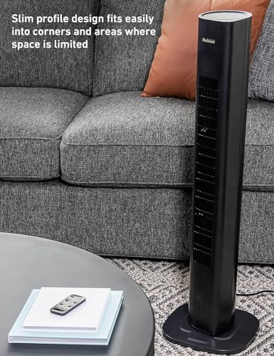 HOLMES 36" Smart WI-FI Connected Tower Fan, Alexa Fan, Voice Control, Oscillation, Digital Control Panel, Remote Control, 3 Speed Settings, 3 Modes, 15-Hour Auto-Shut Off Timer, Black Finish