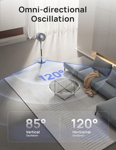 Dreo Pedestal Fan with Smart Control, 40-44" Adjustable Height, DC Quiet Fans for Bedroom, 120°+85° Omni-Directional Oscillating Fan, 100ft Airflow, 10 Speeds, 6 Modes, 12H Timer, 23db, Wi-Fi/Voice