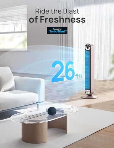 Dreo Smart Tower Fans for Home, 90° Oscillating Fan Bedroom Indoors, Voice Control Floor with 12H Timer, 42 Inch Quiet Bladeless Standing LED Display, 9 Speeds, Work Alexa/Google