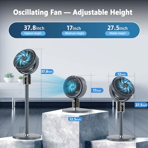Standing Fan with Remote/Smart Touch,Oscillating Quiet Floor Fans for Home Bedroom,Adjustable Height,12H Timer,Tall Tabletop/Pedestal Fan for Cooling and Sleep,100ft Air Circulator Fan,3 Speeds