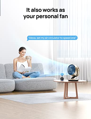 Dreo Smart Desk Fan for Bedroom, 13" H Whole Room Air Circulator Fan, 120° Vertical Manual +90° Oscillating Fan with Voice/Google/Alexa, 70 ft, 4 Speeds, 5 Modes, 12H Timer Table Fan for Office, Home
