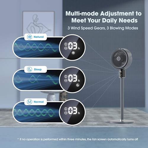 Standing Fan with Remote/Smart Touch,Oscillating Quiet Floor Fans for Home Bedroom,Adjustable Height,12H Timer,Tall Tabletop/Pedestal Fan for Cooling and Sleep,100ft Air Circulator Fan,3 Speeds