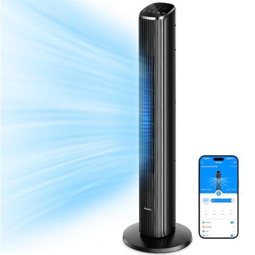 GoveeLife 36 Inch Tower Fan for Bedroom, Smart Oscillating Floor Fans with Temperature Sensor, App & Voice Remote, 5 Modes 8 Speeds up to 25ft/s, 24H Timer, 29dB Quiet Fan for Cooling Home Office