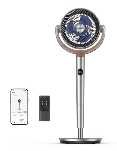 Dreo Standing Fan, 120°+120° Smart Oscillating Floor Fans with Wi-Fi/Voice Control, 80 ft Fan For Bedroom, DC Motor Quiet Fans, adjustable height, 8 Speeds, 6 Modes, 12H Timer, Office, Room