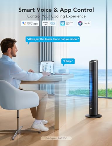 GoveeLife 36 Inch Tower Fan for Bedroom, Smart Oscillating Floor Fans with Temperature Sensor, App & Voice Remote, 5 Modes 8 Speeds up to 25ft/s, 24H Timer, 29dB Quiet Fan for Cooling Home Office