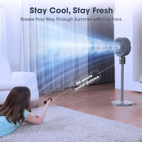 Standing Fan with Remote/Smart Touch,Oscillating Quiet Floor Fans for Home Bedroom,Adjustable Height,12H Timer,Tall Tabletop/Pedestal Fan for Cooling and Sleep,100ft Air Circulator Fan,3 Speeds