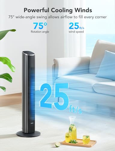 GoveeLife 36 Inch Tower Fan for Bedroom, Smart Oscillating Floor Fans with Temperature Sensor, App & Voice Remote, 5 Modes 8 Speeds up to 25ft/s, 24H Timer, 29dB Quiet Fan for Cooling Home Office
