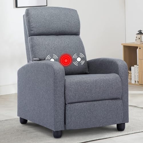 ANJ Massage Recliner Chair Fabric Winback Recliner Chairs, Modern Padded Seat Reclining Chair Single Sofa for Living Room, Adjustable Home Theater Seating Office (Light Grey)