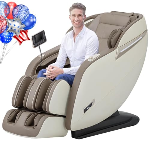 CYBERIX 2024 3D Massage Chair Full Body, Zero Gravity Shiatsu Massage Chair Recliner Extendable Footrest, Yoga Stretch, Waist Heat,SL Track Massage Chair (Beige)