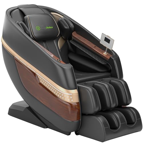 Real Relax Massage Chair Full Body, Zero Gravity SL-Track Shiatsu Recliner with Heat Yoga Stretch Bluetooth Foot Roller, F8