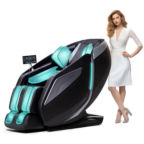 HealthRelife 4D Massage Chair Full Body Zero Gravity Full Body SL Track Intelligent Voice Control Bluetooth Speaker with Heated, Black