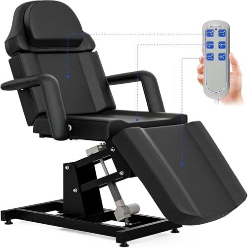 Icoget Fully Electric Esthetician Bed Tattoo Chair Bed, 3 Motor Facial Bed for Client, Professional Beauty Bed Spa Chair Massage Table for Lash Extensions, All Remote Control, Black