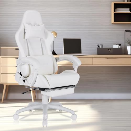 Gaming Chair,Office Chair,Computer Chair,Ergonomic Desk Chair,Massage Chair, Gamer Chair for Home,360°- Swivel seat,Linkage armrest,High Back,Classic,Present(White)