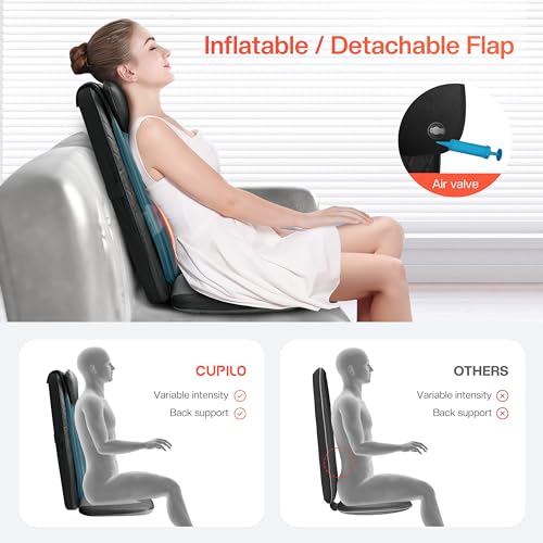 CuPiLo Shiatsu Back Massager with Heat, Deep Tissue Massage Chair Pad, Back Support Inflatable Flap Chair Massage Seat Cushion, Seat Massage Pad for Chair, Stress Relief, Ideal Gifts for Her,Him