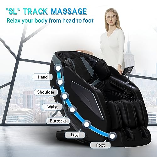 RelaxRelife Full Body Zero Gravity Massage Chair with Body Scan 4D Intelligent Shiatsu Strecth Massage, Back/Leg Heated with AI Voice Control Bluetooth Speaker Airbags SL Track Massage Black