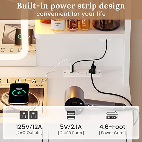 Tiptiper Large Vanity Desk with Mirror and Lights, Makeup Vanity with Lights and Charging Station, Vanity Table with Smart Mirror with Time Display, Makeup Table with 5 Drawers, White