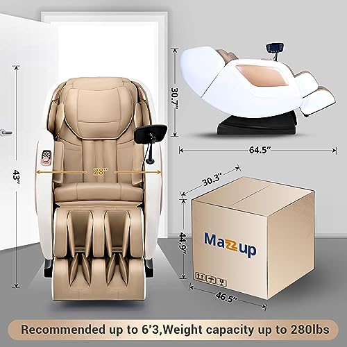 Mazzup Massage Chair Full Body with Heat, Full Body Zero Gravity Shiatsu Massage Chair, Kneading Massage Chair Recliner with SL-Track, Foot Massage, Bluetooth, USB Charging Port MU313 (White)