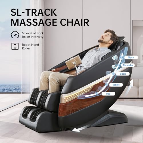 Real Relax Massage Chair Full Body, Zero Gravity SL-Track Shiatsu Recliner with Heat Yoga Stretch Bluetooth Foot Roller, F8