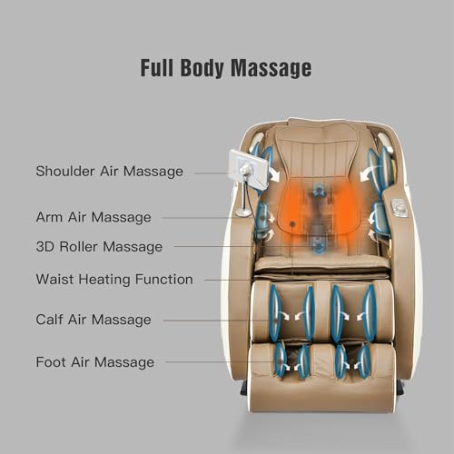 CYBERIX 2024 3D Massage Chair Full Body, Zero Gravity Shiatsu Massage Chair Recliner Extendable Footrest, Yoga Stretch, Waist Heat,SL Track Massage Chair (Beige)