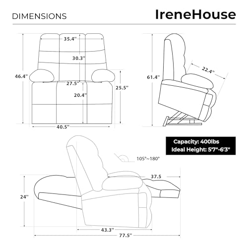 Irene House Big Man Power Lay Flat Lift Recliner Extra Large Oversized Wide Heat Massage Dual Motor Recliners for Elderly Overstuffed Electric Chairs,9205(Chenille Brown)