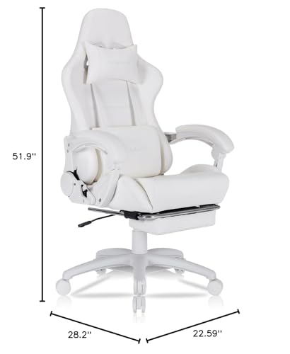 Gaming Chair,Office Chair,Computer Chair,Ergonomic Desk Chair,Massage Chair, Gamer Chair for Home,360°- Swivel seat,Linkage armrest,High Back,Classic,Present(White)